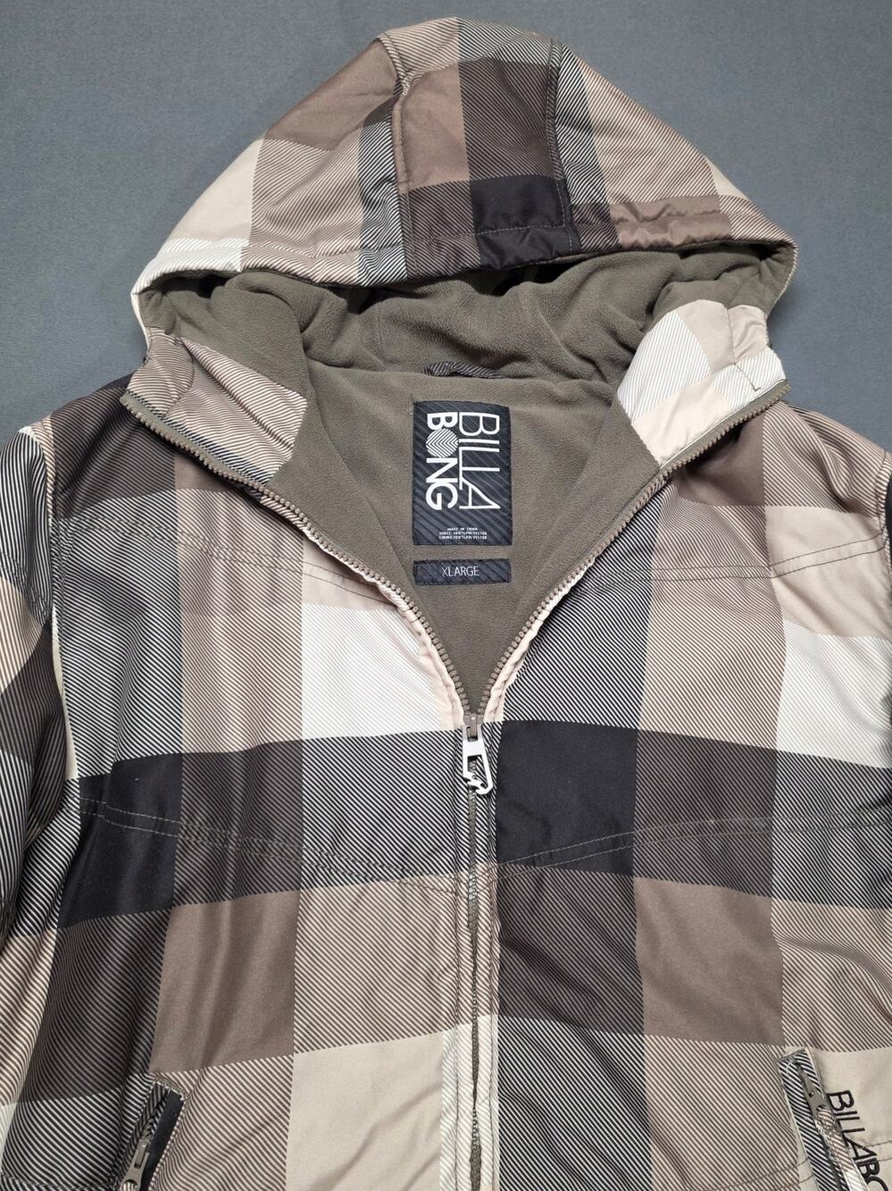 Billabong Puffer Vest Mens Y2K Skater Gorp Cabin Retro Pockets Hooded Plaid XL